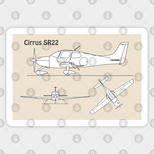 Cirrus SR22 - Airplane Blueprint - SBpng Magnet by SPJE Illustration Photography